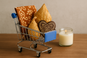 Ilustrasi Belanja barang handmade lokal di platform digital